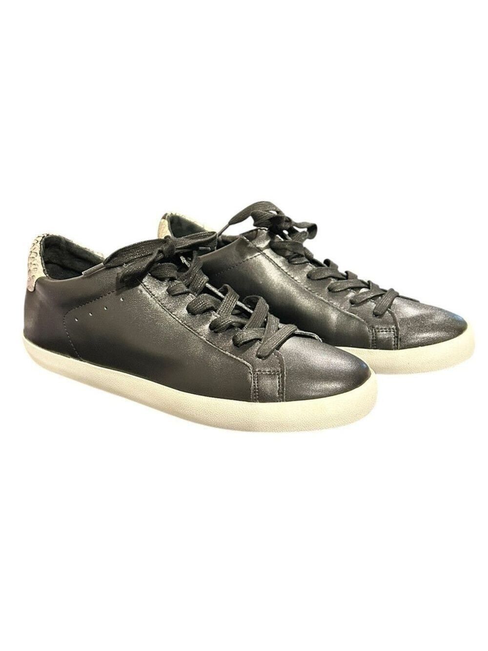 BANANA REPUBLIC Essential Sneakers Black Leather Faux Snakeskin Sock W 9.5 VGC